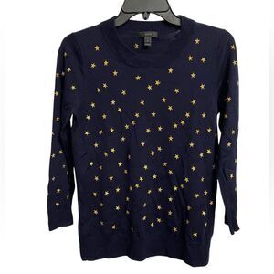 J. Crew 100% Merino Wool Star Embroidered Sweater Women's Sz S Navy Lightweight